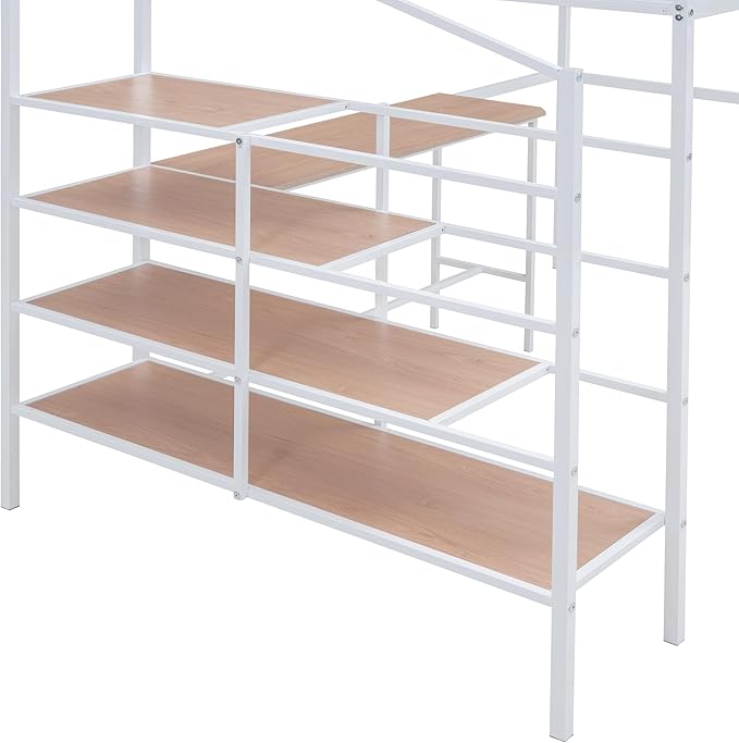 Full Size Metal Loft Bed with Desk and Lateral Storage Ladder, Modern Style - Image 5
