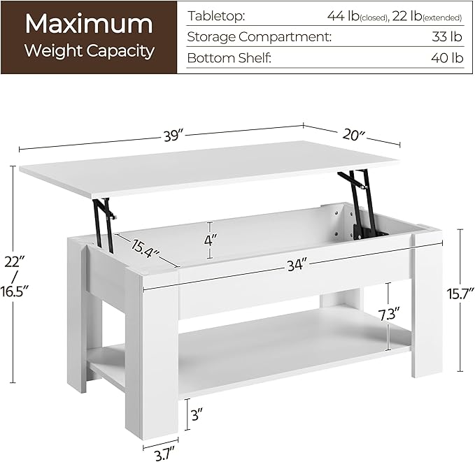 Yaheetech Lift Top Coffee Table w/Hidden Storage Compartment and Storage Shelf - Image 3