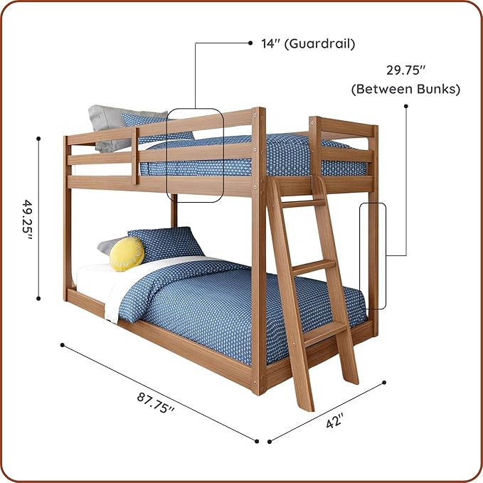Grain & Grove Bear Twin Over Twin Bunk Bed, Low Bunk Bed Frame - Image 2