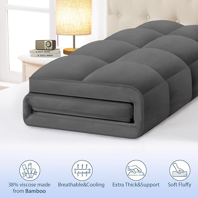 ELEMUSE Queen Grey Cooling Bamboo Viscose Mattress Topper - Image 2