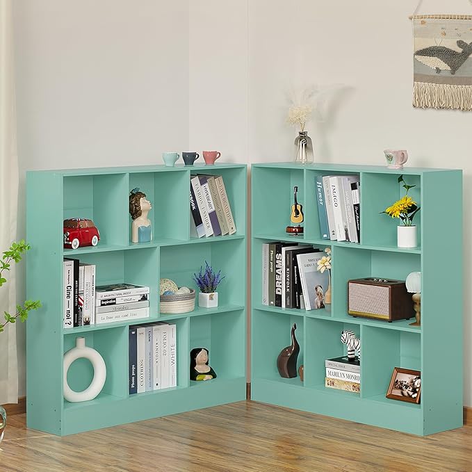 LEYAOYAO 8 Cube Bookshelf with Base, 3 Tier Modern Mint-Green Kids Bookcase - Image 8
