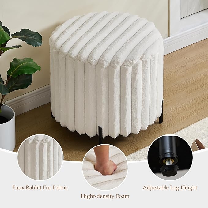 Furniliving Modern Round Ottoman, Large Size Bedroom Ottoman Footstool Round - Image 4