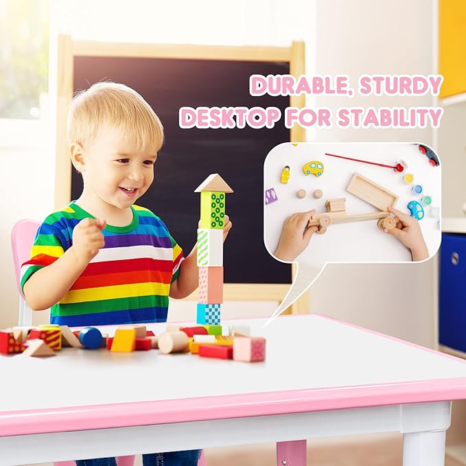 Kids Table and Chairs Set, Height Adjustable Desk - Image 2