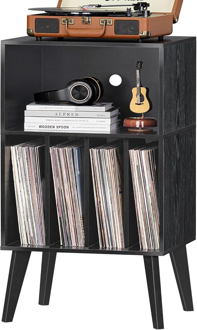 Lerliuo Record Player Stand, Mid-Century Vinyl Storage Cabinet Table by Lerliuo