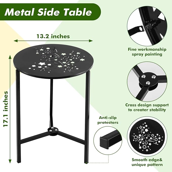 1 Pack 13" Metal Outdoor Side Tables Small Black Outside End Table - Image 3