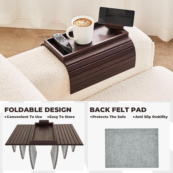 Bamboo Sofa Arm Tray, Anti Falling Couch Arm Tray Armrest Table - Image 3