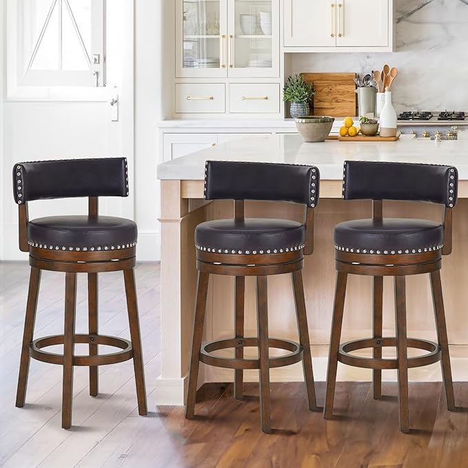 COLAMY Swivel Counter Height Bar Stools Set of 3, 30 Inch Modern Upholstered by COLAMYINC