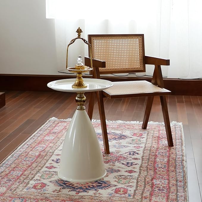 Small Round Side Table for Small Spaces, Unique Accent Sofa Drink Table Metal - Image 2