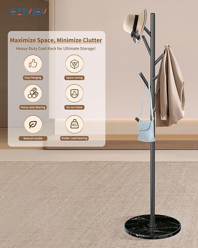 EZIVIEZ Modern Coat Rack Stand, Metal Freestanding Coat Rack - Image 6