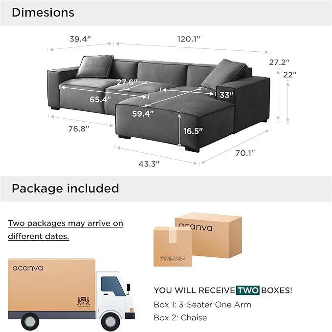 Acanva Modern L-Shaped Deep Sectional Sofa Furniture Set - Image 2
