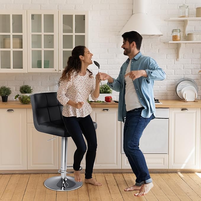 DUMOS Bar Stools Set of 2, Armless Adjustable Swivel Barstools, PU Leather - Image 2