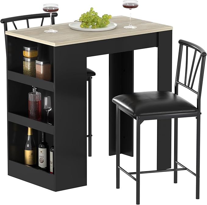 VECELO Small Bar Table and Chairs Tall Kitchen Breakfast Nook by VECELO