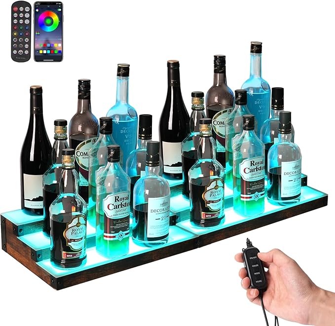 2 Pack 16 Inch LED Lighted Liquor Bottle Display Shelf, 3 Tier LED Bar Shelves by Aisthtea
