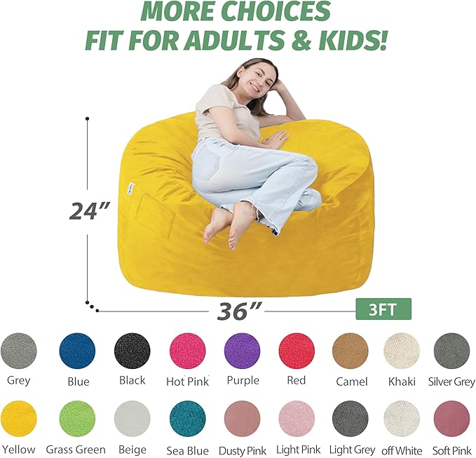 3FT Bean Bag Chair with Ultra Soft Velvet Cover Bean Bag Sofa with Memory Foam - Image 2
