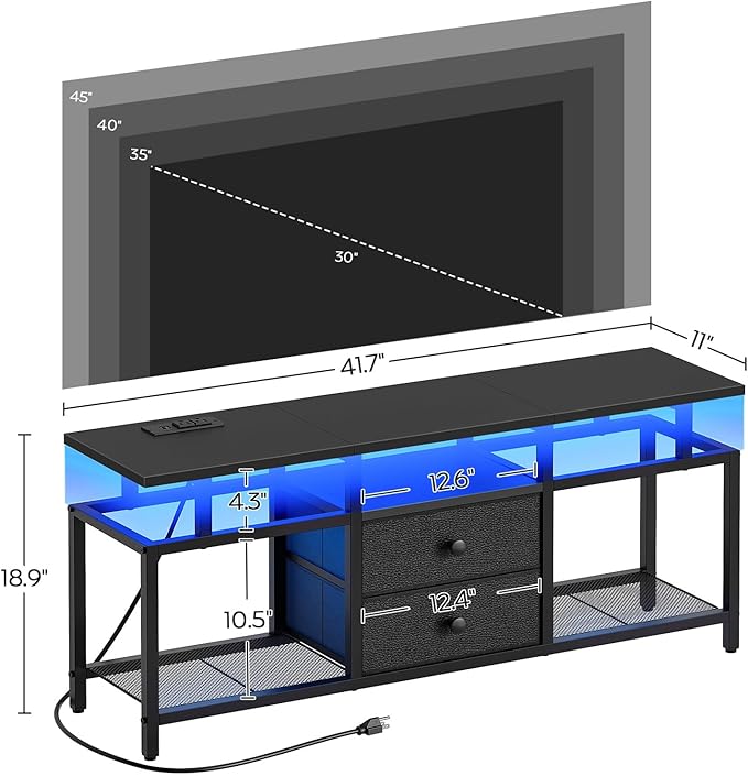 TV Stand with LED Light and Power Outlets, Entertainment Center with Fabric - Image 7