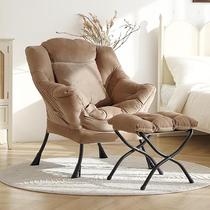 Lazy Chair with Ottoman, Reading Chair with a Pillow, Leisure Sofa Armchair - Image 3