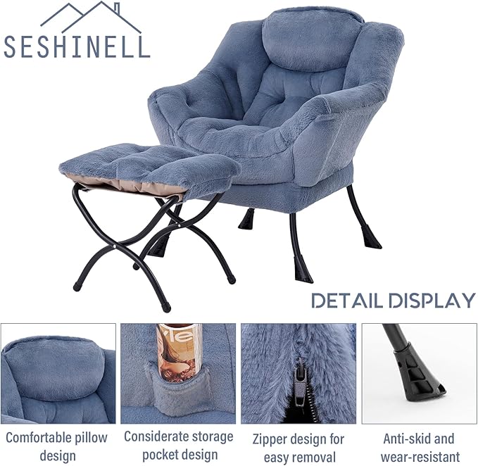 Lazy Chair with Ottoman, Modern Accent Chair Contemporary Lounge Leisure Sofa - Image 4