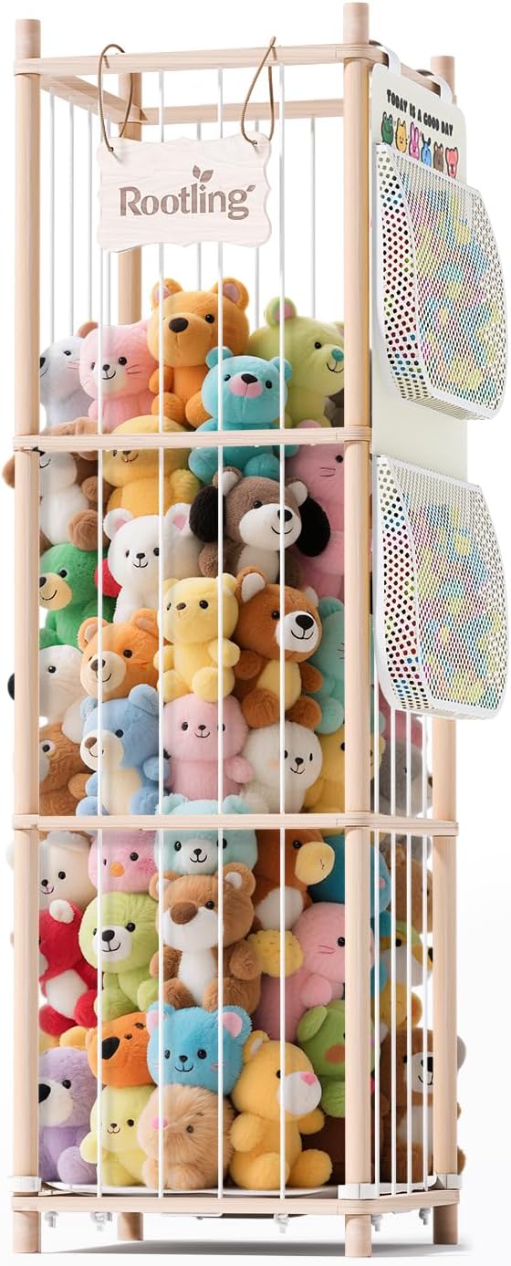 Stuffed Animal Storage & Organizer, 54 inch Tall Wooden Cute Zoo Toy Holder by Rootling