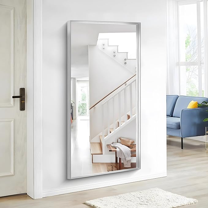 Silver Bathroom Mirror, 30x60 Inch Rectangular Deep Frame Mirror, Large Wall - Image 5