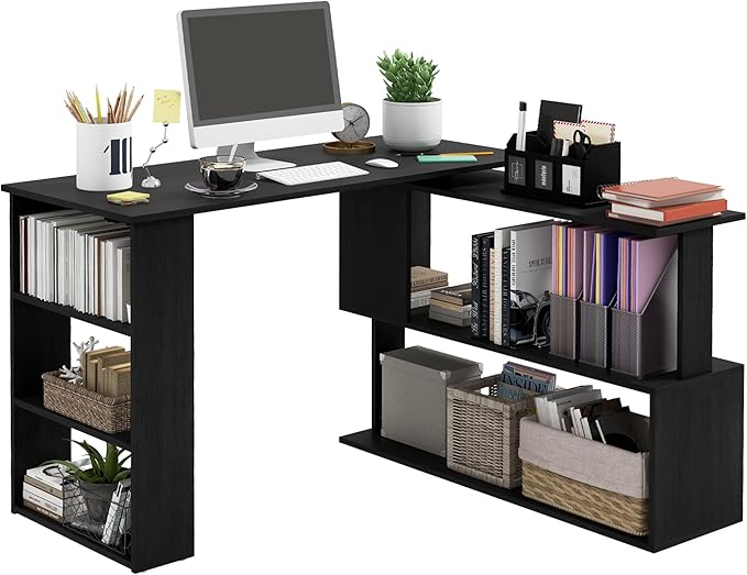 HOMCOM L Shaped Desk, Corner Computer Desk, 360 Degree Rotating Home Office Desk by HOMCOM