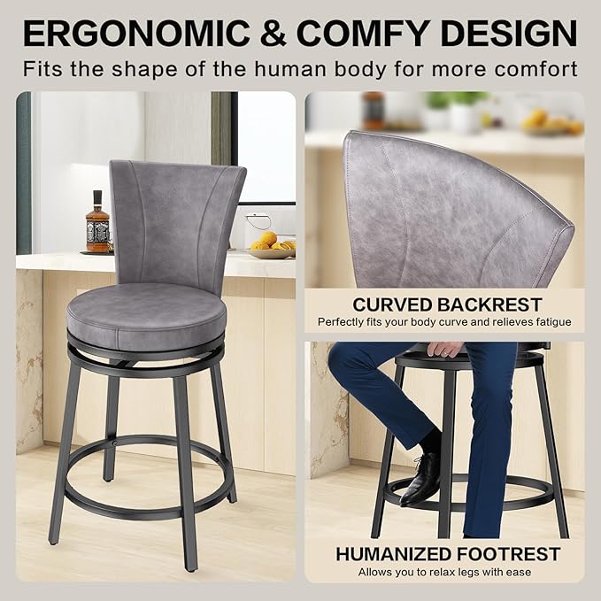 Bar Stools Set of 2, Counter Height Swivel Bar Chair - Image 7