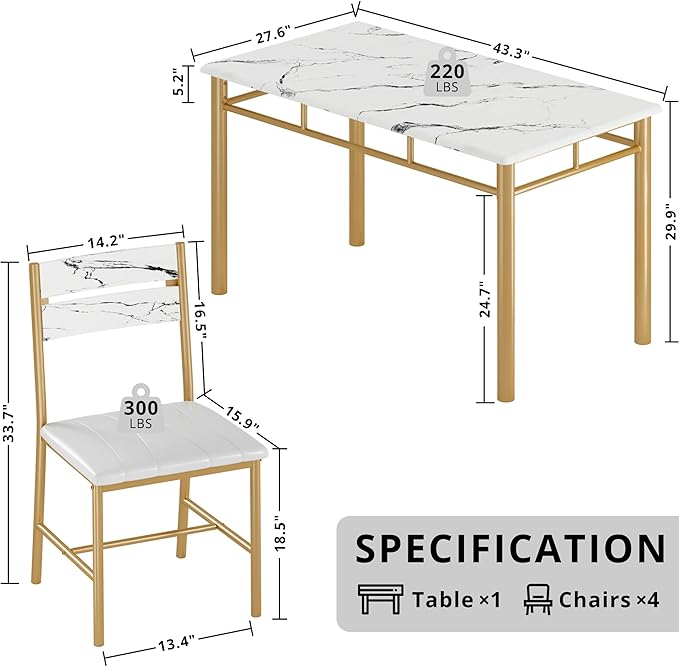 IRONCK Dining Table Set for 4, Wood Kitchen Table - Image 2