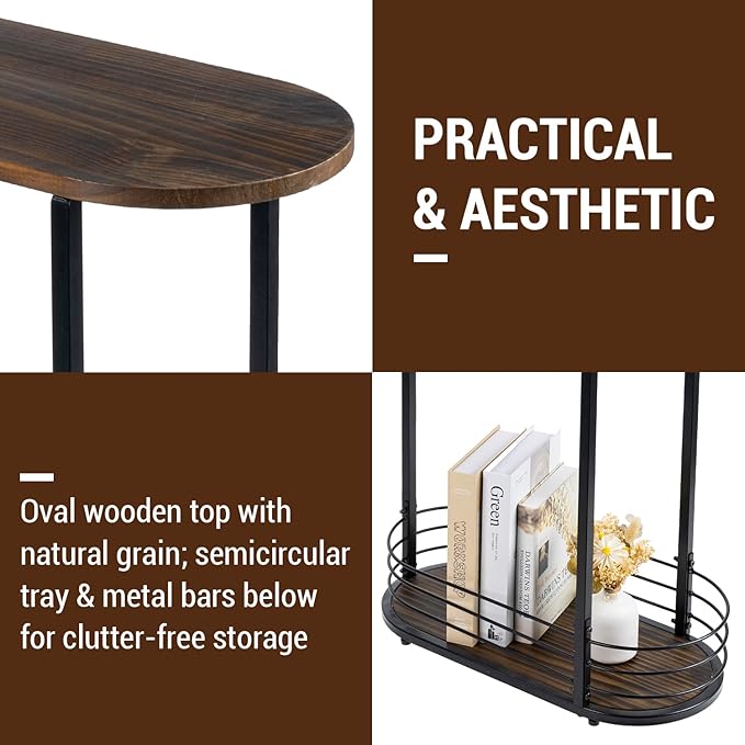 MyGift 21 Inch Tall Brown Wood Oval Side Table, 2 Tier Living Room Sofa End or - Image 3