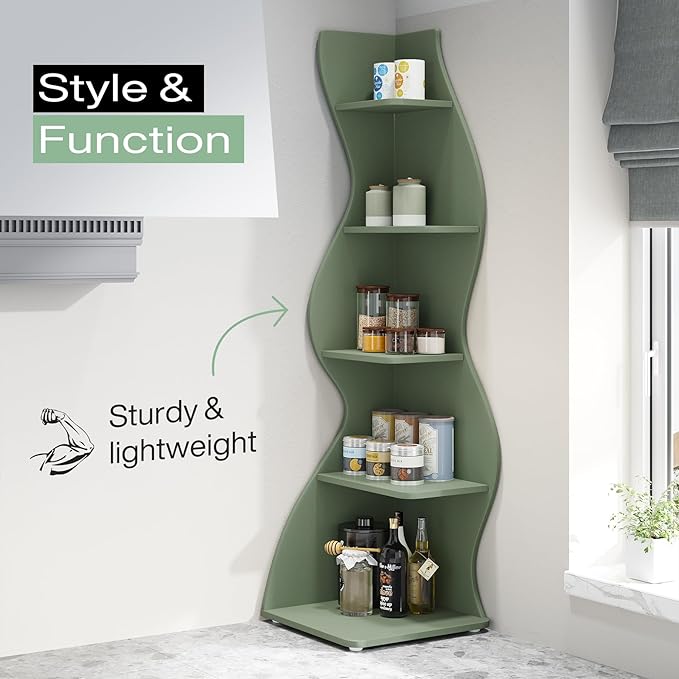 Tribesigns Corner Shelf, Modern 5-Tier Wall Corner Bookshelf, Stylish Corner - Image 7