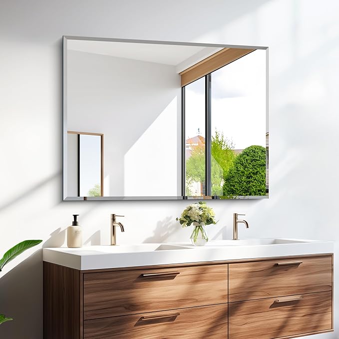 Beveled Bathroom Mirror, 30x40 Large Frameless Mirrors by CILIBER