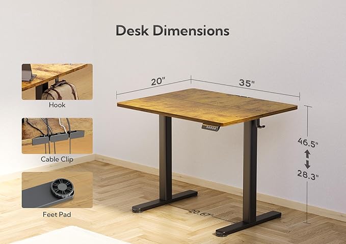 Claiks Electric Height Adjustable Stand Up Desk, 35x20 Inches Sit Stand Desk - Image 3