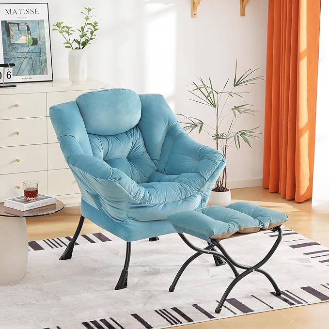 Cozy Lazy Chair and Ottoman, Large Contemporary Accent Lounge Chair Set - Image 5