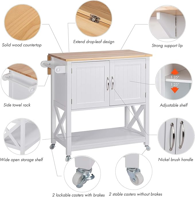 Spirich Kitchen Island on Wheels, Rolling Kitchen Cart - Image 3