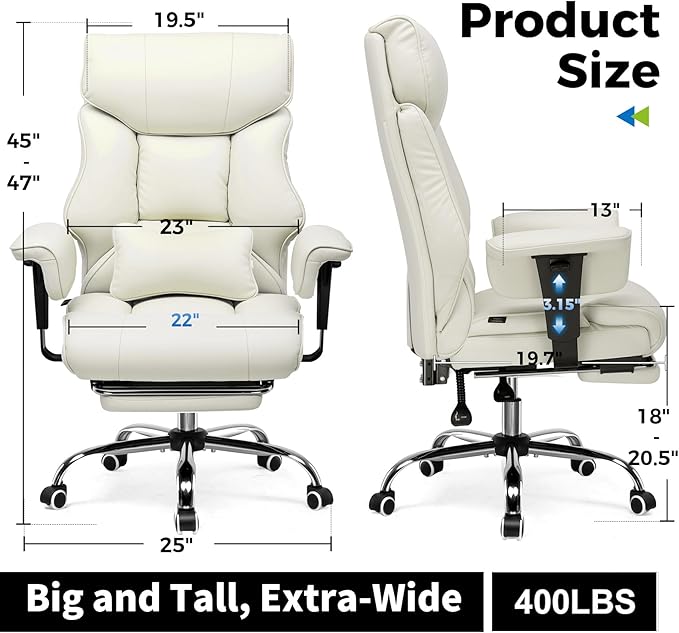 COMHOMA Big and Tall Office Chair 400lbs High Back Leather Executive Chair - Image 2