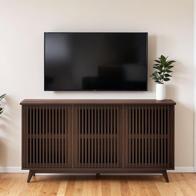 Plank+Beam Mid-Century Modern Wood TV Stand, Three Door Solid Wood - Image 3