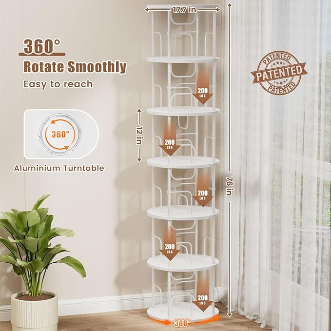 6 Tier Rotating Bookshelf, 360 ° Display Stackable Spinning Bookshelf Tower - Image 2