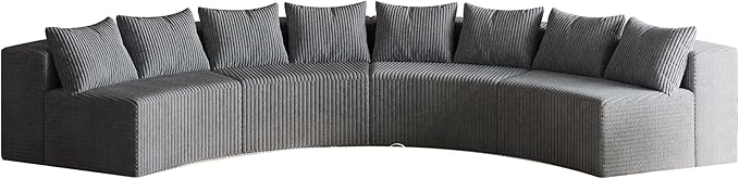 KEIKI Corduroy Curved Sectional Sofa, 4 Seater Symmetrical Modular Semi - Image 7