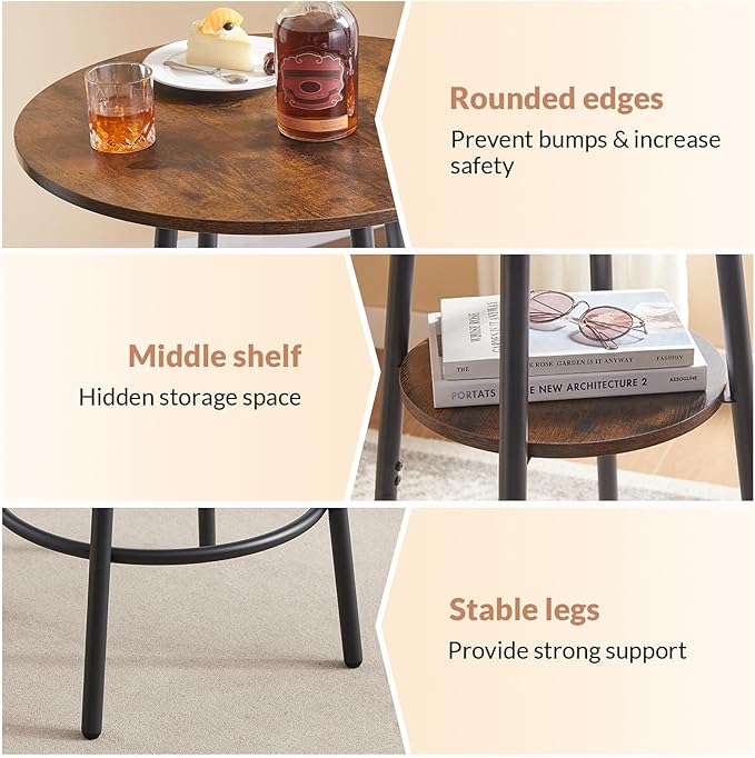 3 Pieces Round Bar Table and Chair Set, Small Dining Table - Image 4