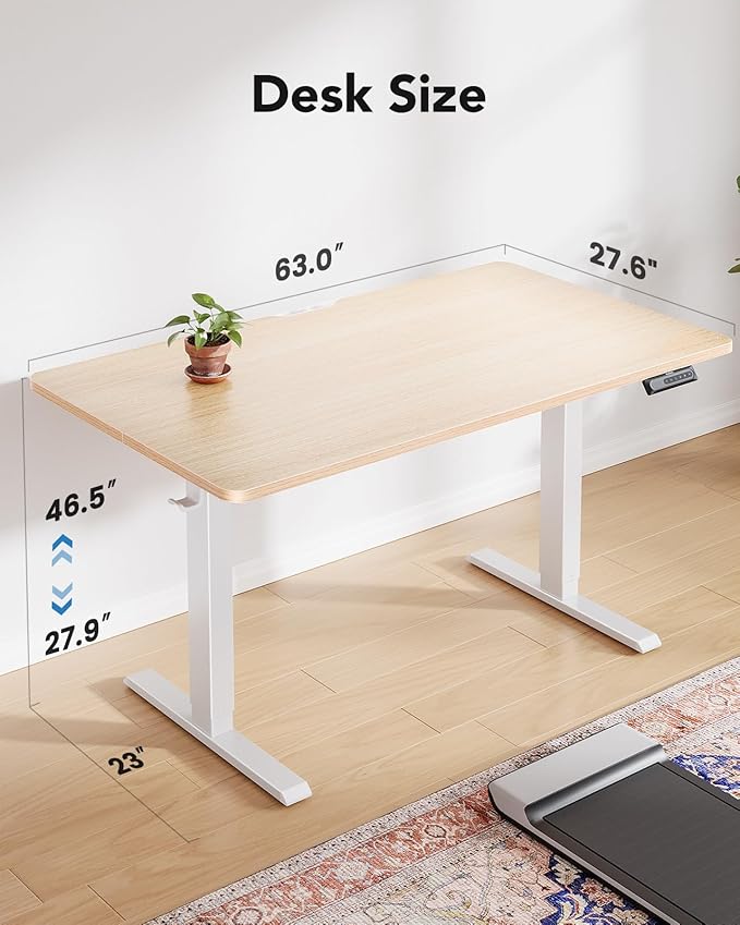 HUANUO 63" x 28" Electric Standing Desk Adjustable Height, 4 Memory Height - Image 3