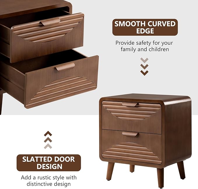 COSIEST Modern Storage Cabinet 2 Drawer, Walnut Accent Cabinet, Sideboard Buffet - Image 5