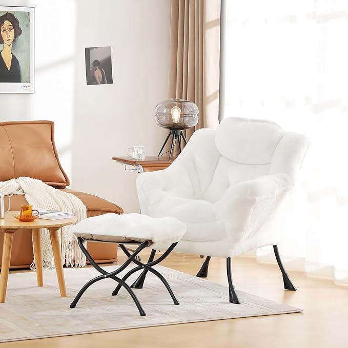 Cozy Lazy Chair and Ottoman, Large Contemporary Accent Lounge Chair Set - Image 7