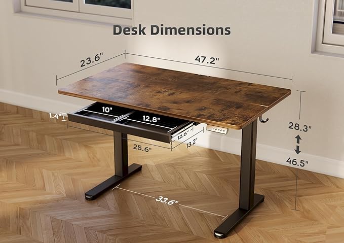 YDN Standing Desk with Drawers, Electric Adjustable Height 48 x 24 Inch Stand - Image 3