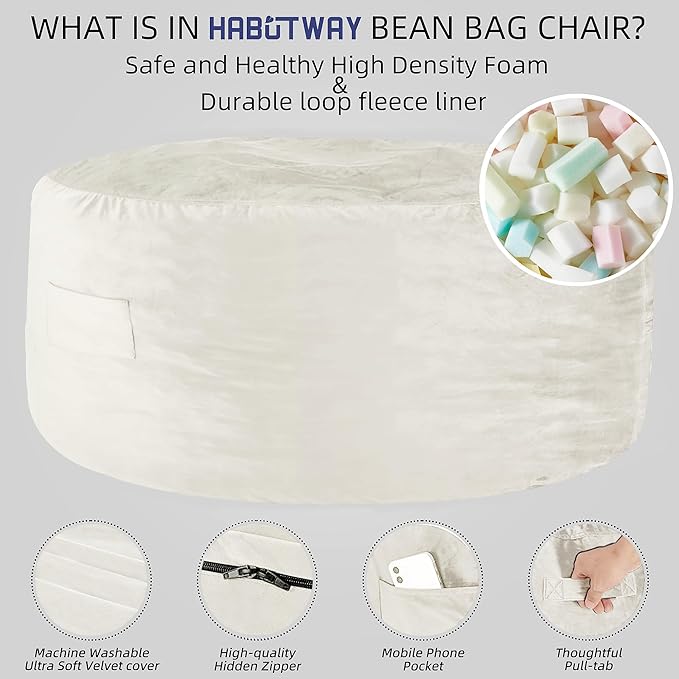 HABUTWAY Bean Bag Chair: Giant 5' Memory Foam Furniture Bean Bag Chairs - Image 4
