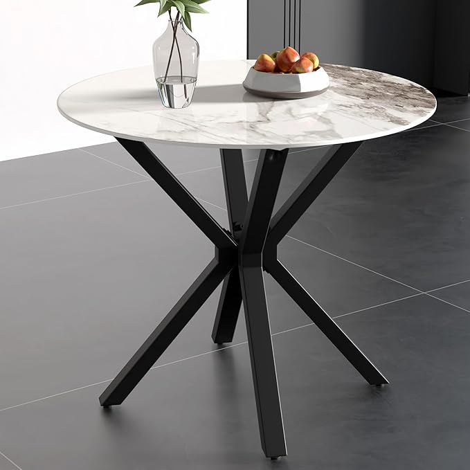 Round Faux Marble Dining Table Modern 32 Inch Kitchen Table - Image 3