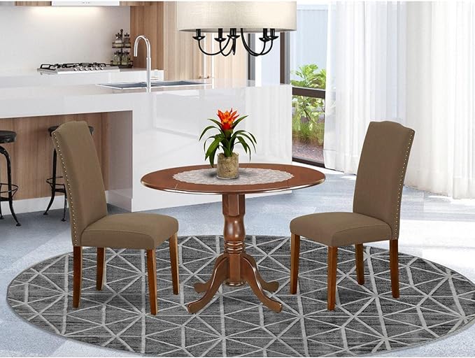 East West Furniture DLEN3-MAH-18 3 Piece Dining Room Furniture Set Contains a - Image 7