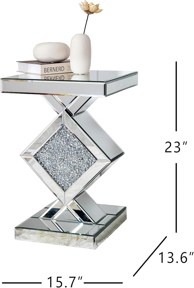 SHYFOY Mirrored End Table, Mirror Accent Side Table - Image 3