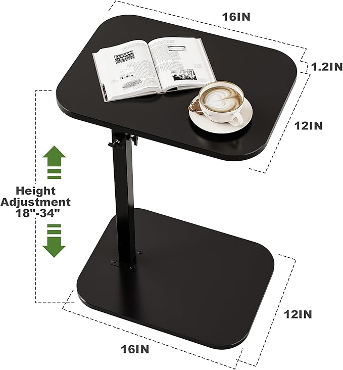 C Shaped End Table, Adjustable Height Couch Side Table, Horizontal 360°Swivel - Image 3