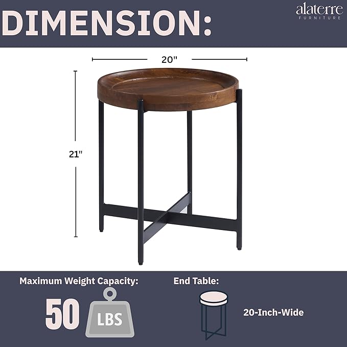 Alaterre Furniture Brookline 20" Round Wood End Table – Solid Top - Image 3