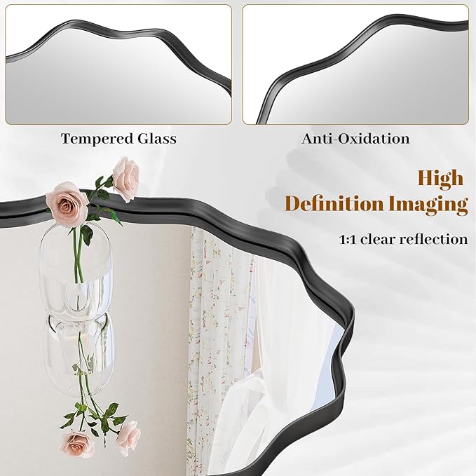 Round Wavy Mirror, 42 Inch Metal Frame Circle Mirror, Round Wall Mounted - Image 3