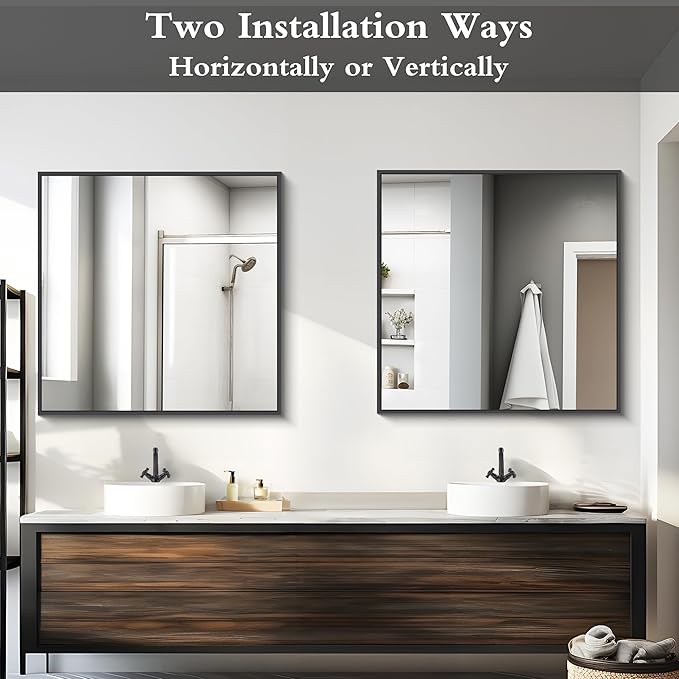 KOCUUY 36x36 Inch Large Black Wall Mounted Mirror, Aluminum Framed Decorative - Image 8