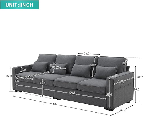 104" 4-Seater Modern Linen Fabric Sofa - Image 2